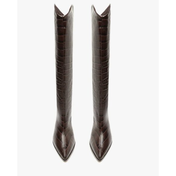 Schutz Maryana Crocodile Embossed Leather Wide Block Boots Dark Brown Sz 9 NWB - Picture 6 of 12